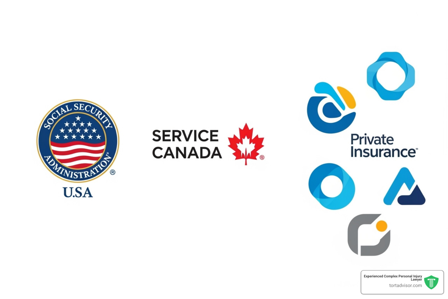 logos for the Social Security Administration and Service Canada side-by-side with generic insurance company logos - Disability claim forms logos for the Social Security Administration and Service Canada side-by-side with generic insurance company logos - Disability claim forms