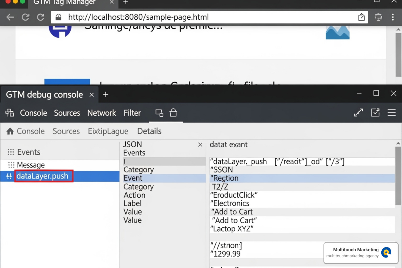 dataLayer push event shown in the GTM debug console - form submission tracking