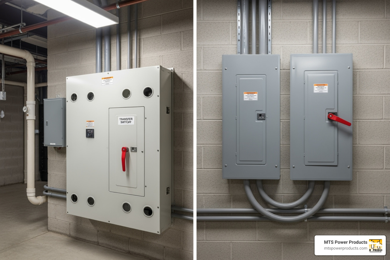 Image comparing a load center transfer switch next to a service-rated disconnect switch - auto transfer switch for portable generator