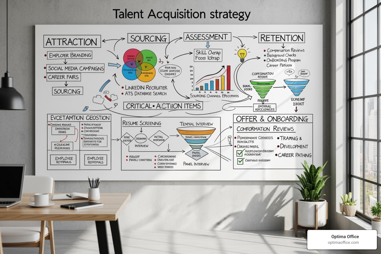 whiteboard with talent acquisition strategy mapped out - talent acquisition