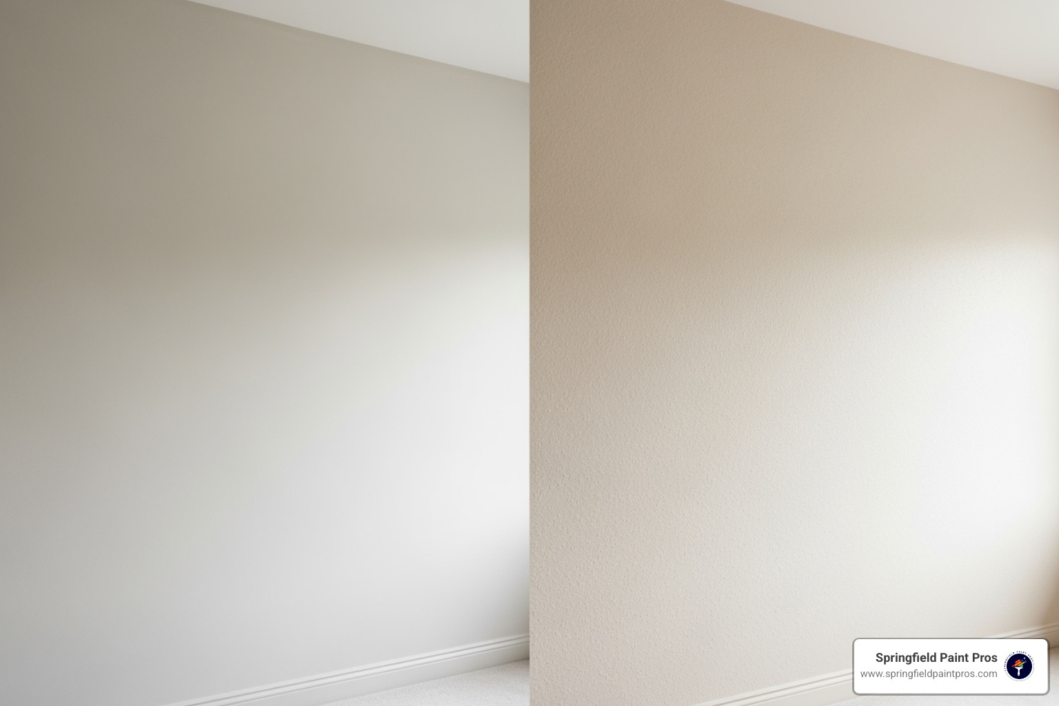 side-by-side comparison of a smooth wall and a textured wall - drywall finishing clark county