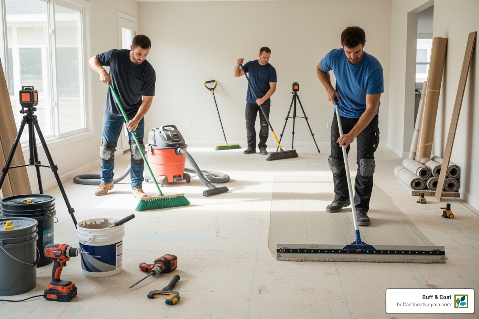 installers preparing a subfloor for wood plank installation - wood floor installation chesterfield va installers preparing a subfloor for wood plank installation - wood floor installation chesterfield va