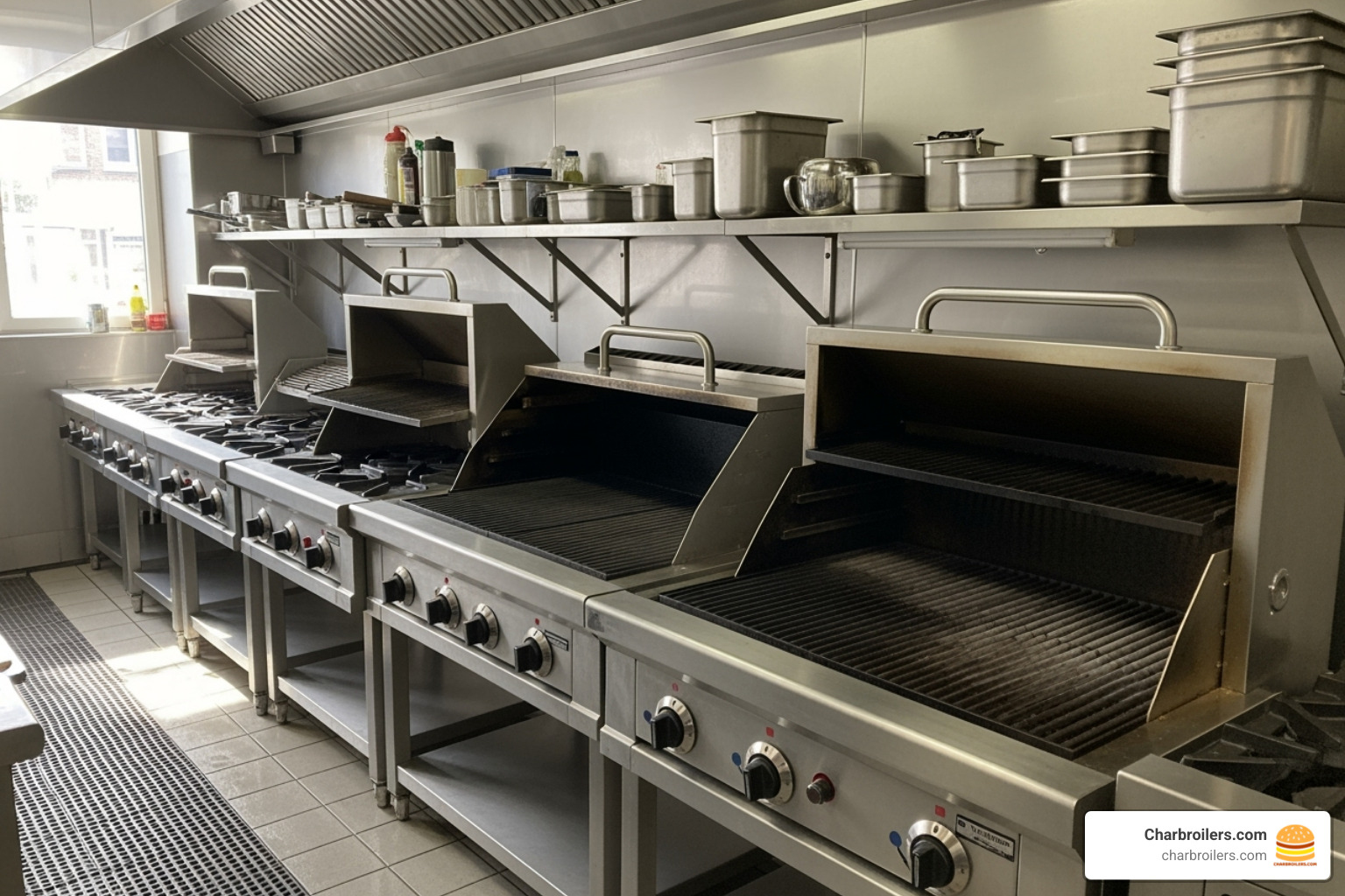 lineup of different-sized commercial charbroilers - gas char grills
