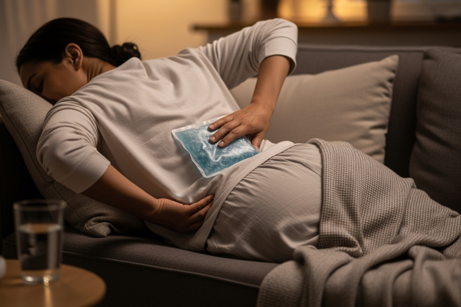 Person applying a cold pack to their lower back - immediate relief for sciatica pain