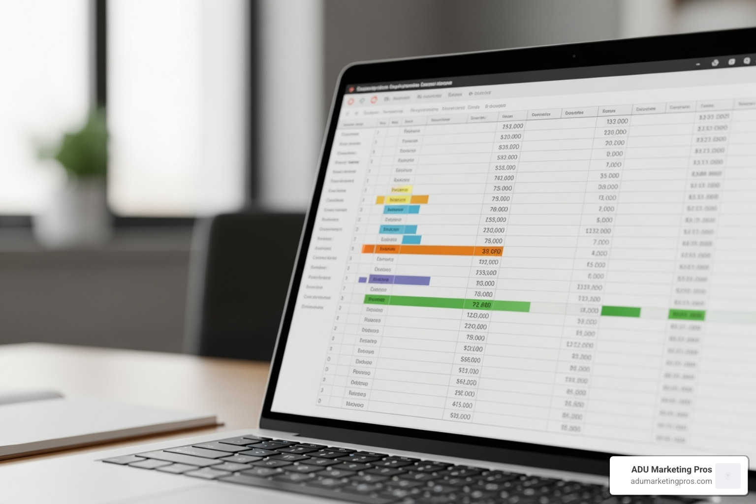 Spreadsheet on a laptop screen showing a cost breakdown for a garage conversion project - convert single garage to granny flat