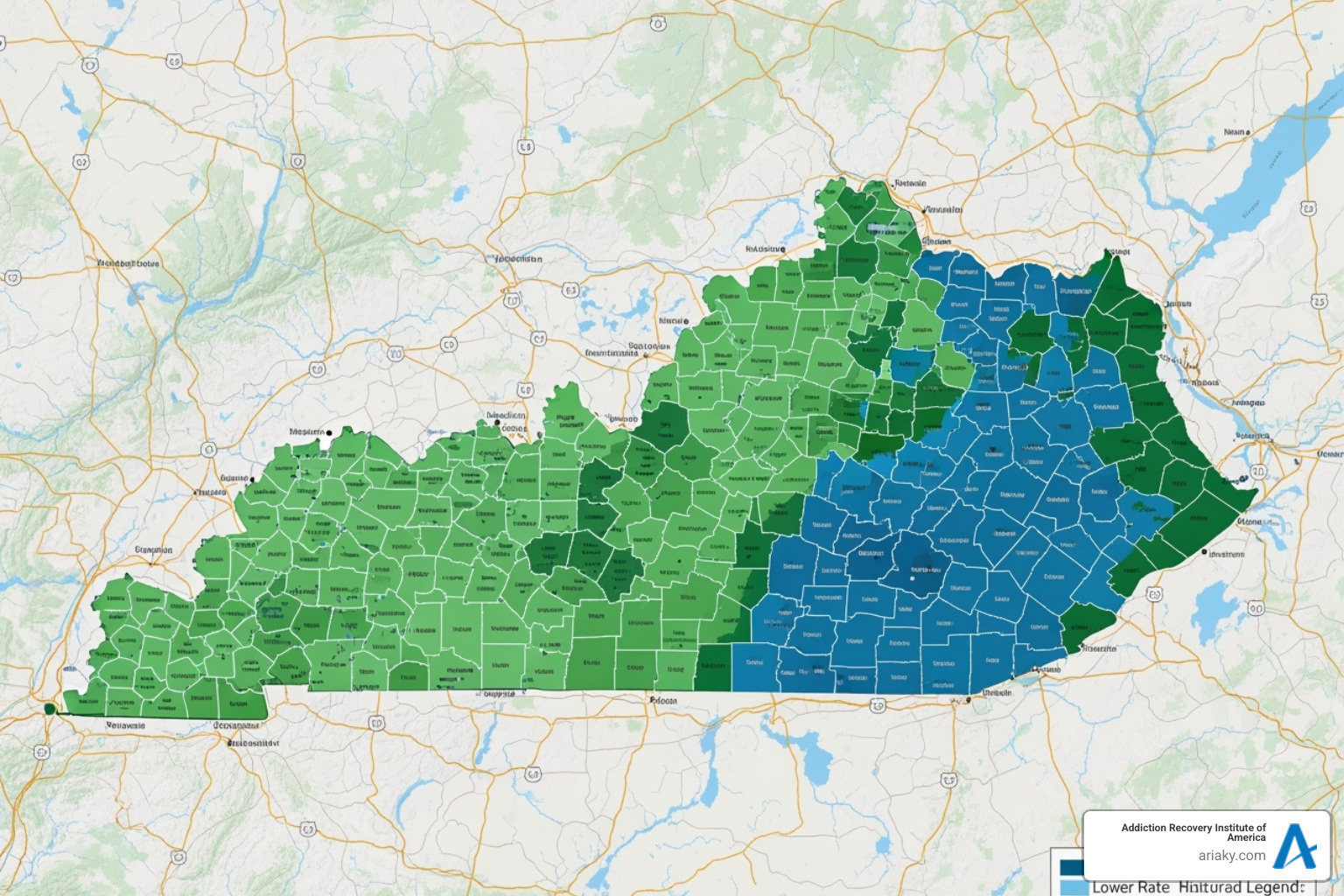 A map highlighting Kentucky counties with the highest overdose rates - Kentucky substance abuse