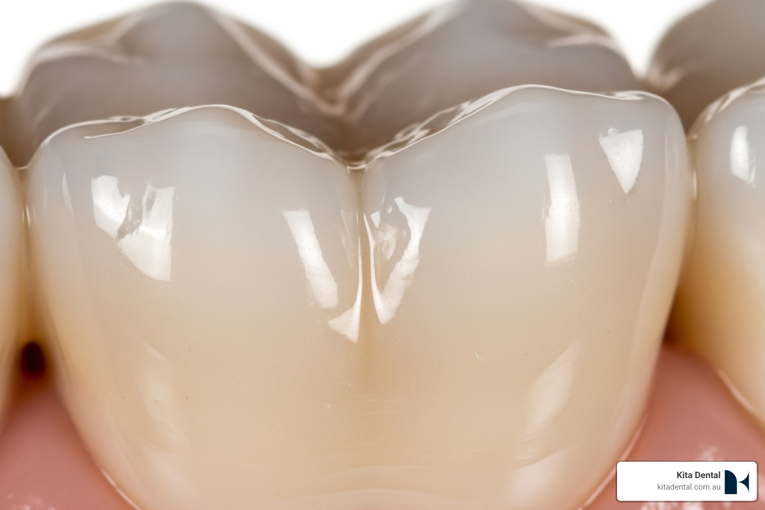 A close-up of a beautiful, natural-looking full arch implant restoration A close-up of a beautiful, natural-looking full arch implant restoration