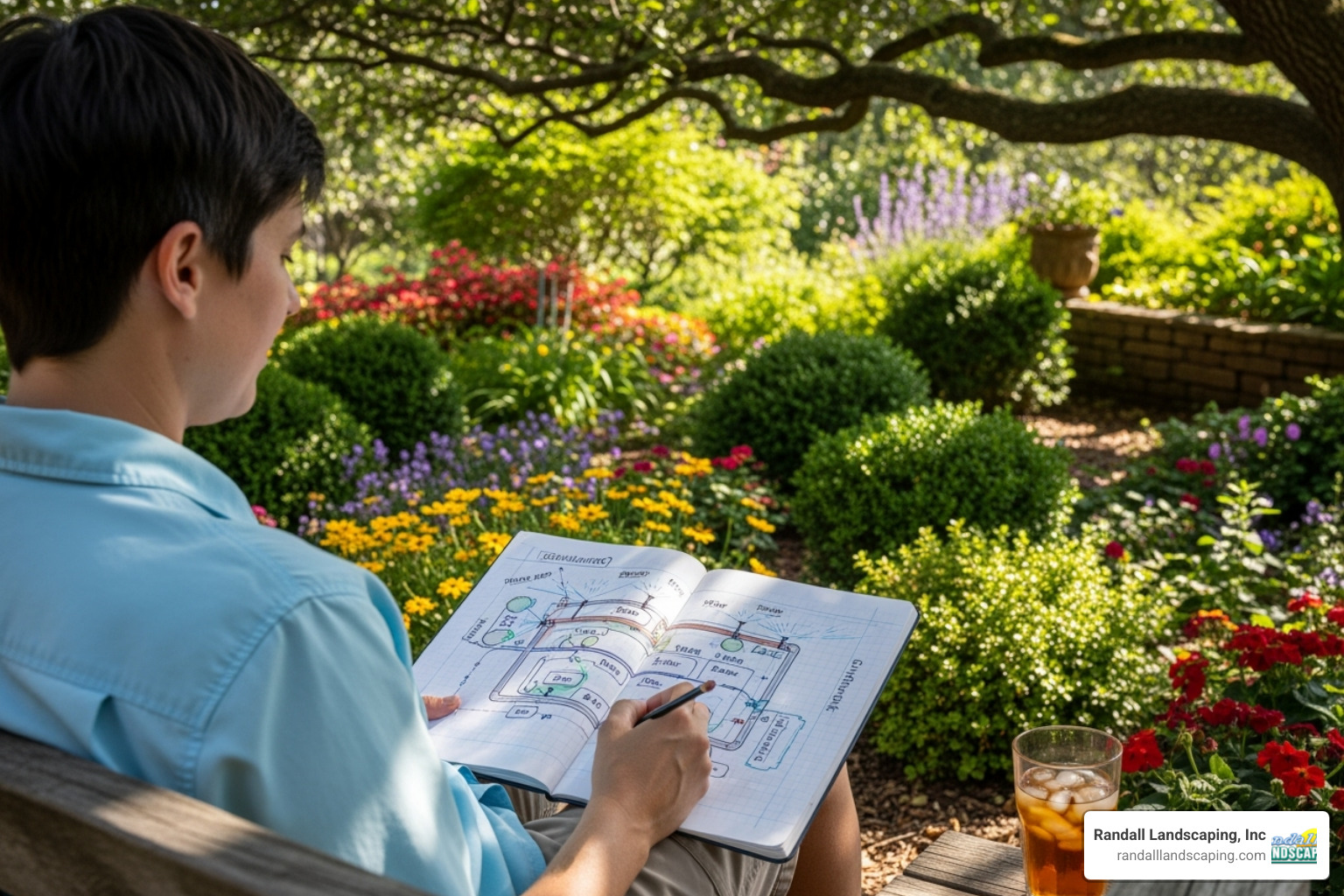 a person planning an irrigation layout on a notepad in their garden - garden irrigation system with timer