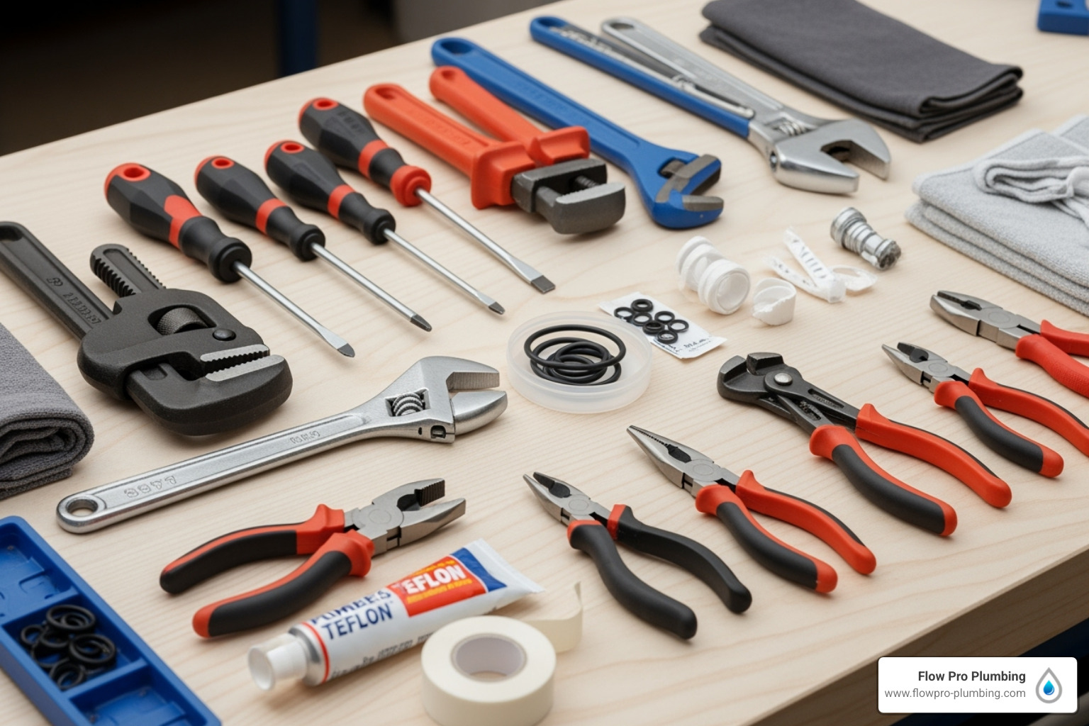 Tools and supplies laid out neatly - leaky faucet fix Tools and supplies laid out neatly - leaky faucet fix