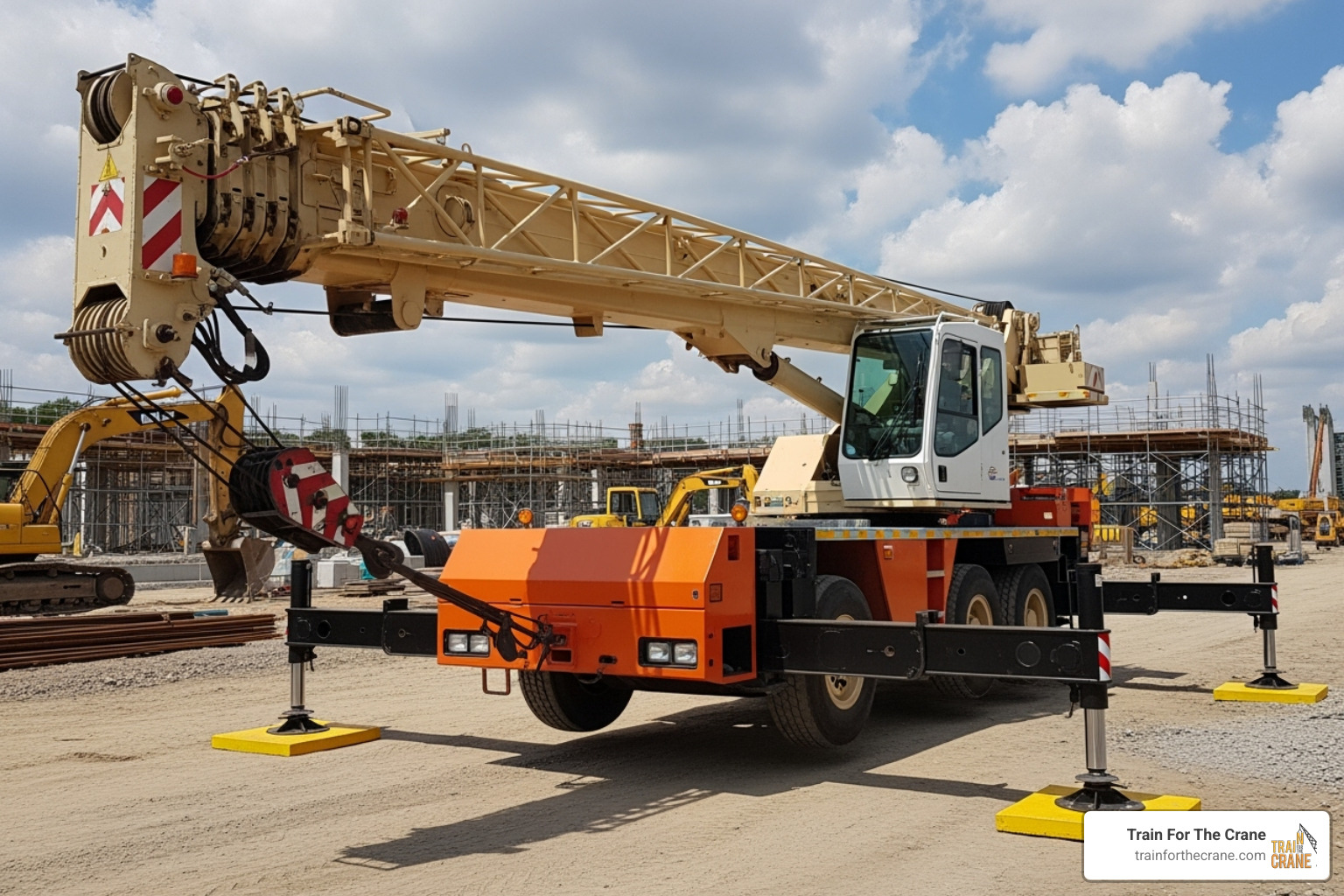 Boom truck with major components labeled - boom truck safety training