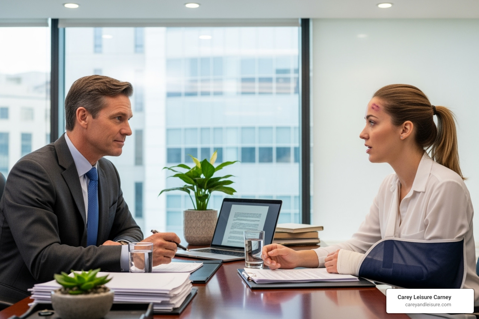 lawyer meeting with an injured client in an office setting - rideshare accident lawyer lawyer meeting with an injured client in an office setting - rideshare accident lawyer