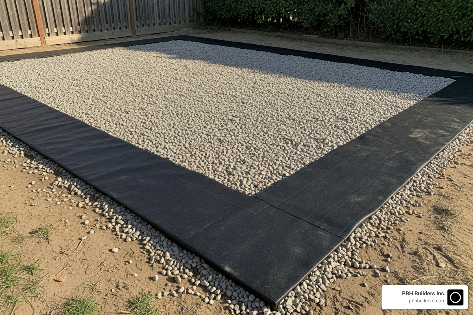 A compacted aggregate base with a weed barrier layer, ready for artificial turf installation - artificial turf installation