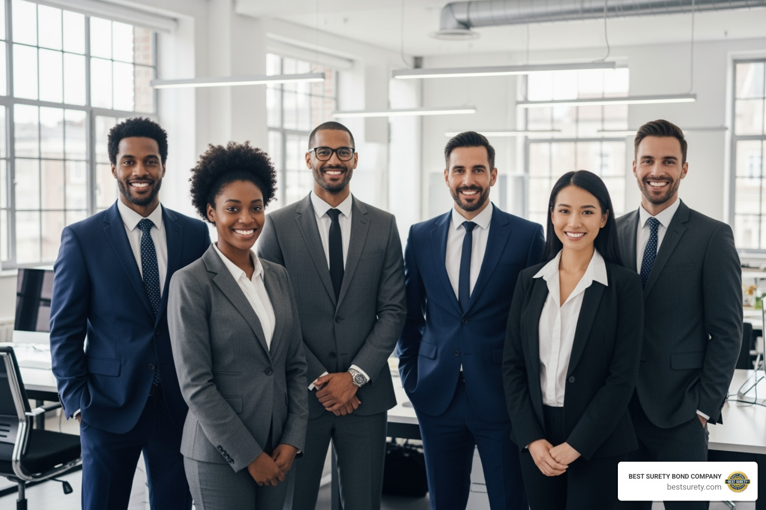 Team of surety bond experts smiling - BMC 84 bond Team of surety bond experts smiling - BMC 84 bond