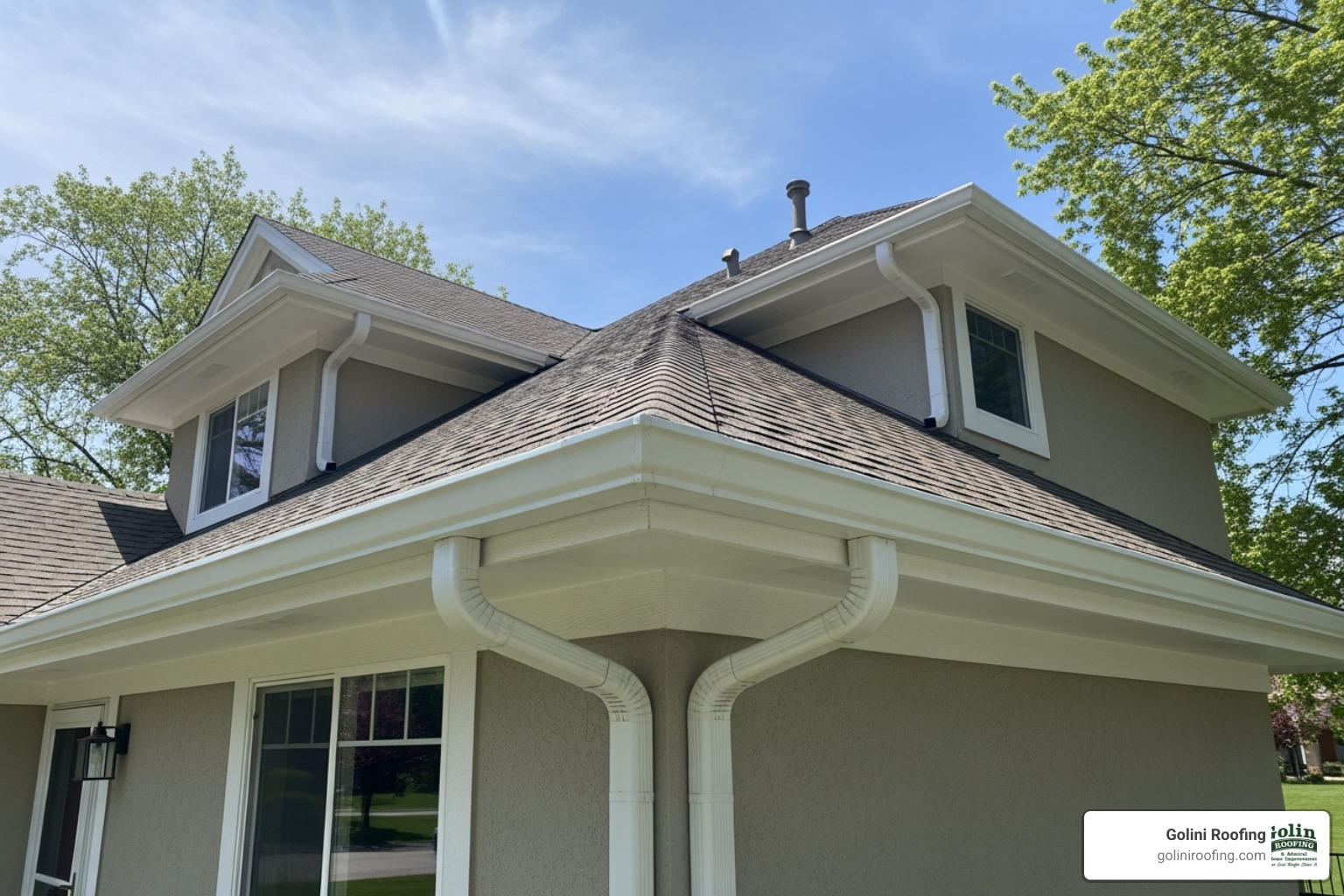 Clean gutter system on a residential house - Roofers for hire Clean gutter system on a residential house - Roofers for hire