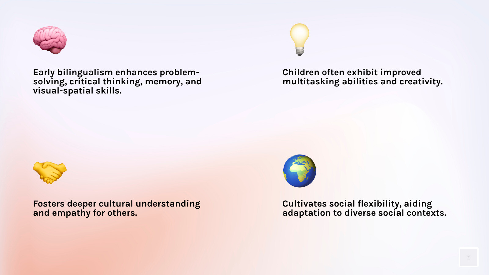 cognitive benefits infographic - bilingual spanish preschool infographic 4_facts_emoji_light-gradient