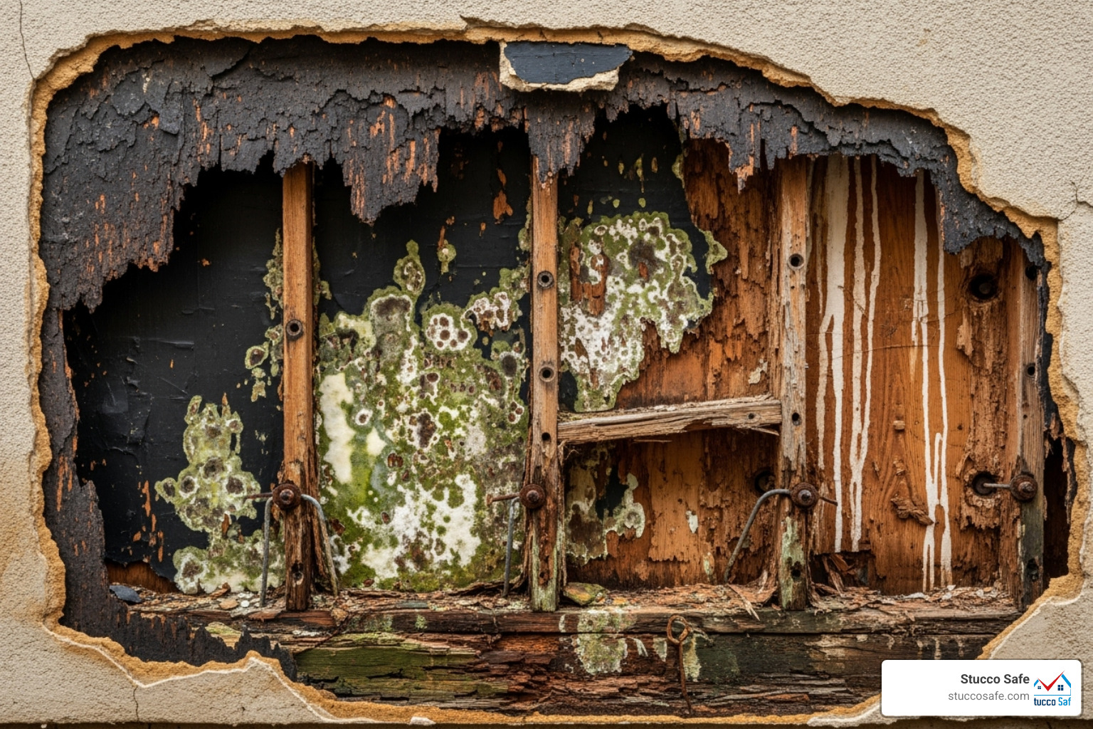Moisture damage behind commercial stucco - commercial stucco inspections NJ