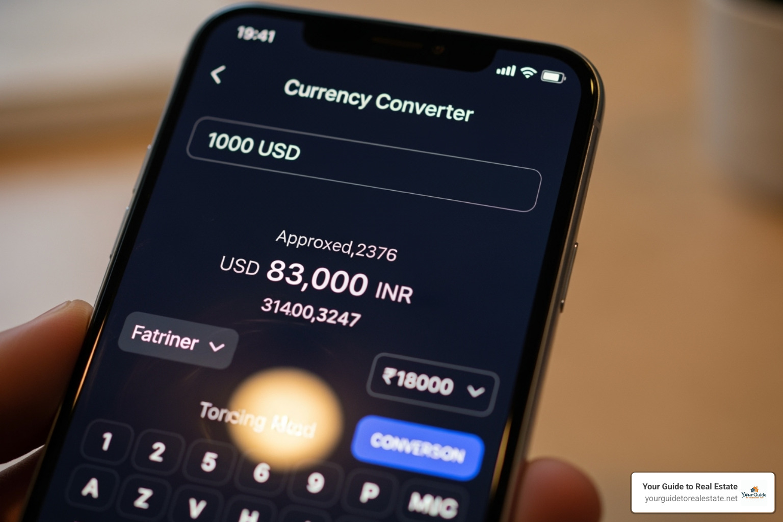 of a currency converter app showing the 1000 USD to INR conversion - 1000 usd to inr