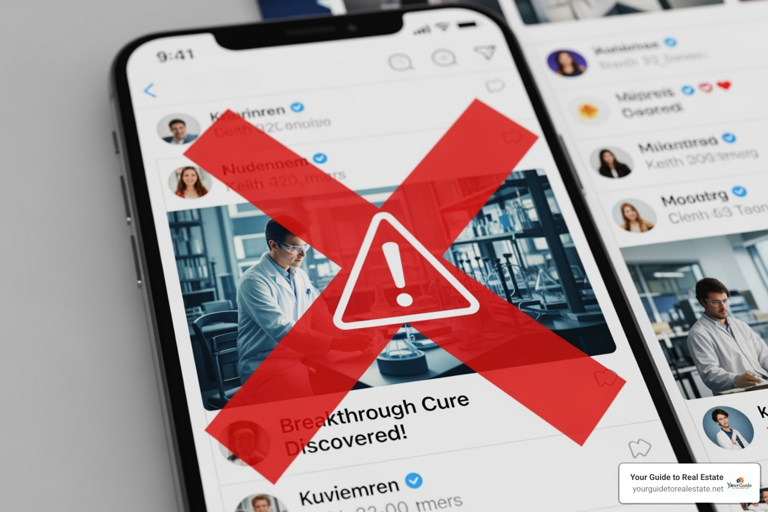 smartphone screen showing a social media post with a "FAKE NEWS" stamp over it - deaths in 2025