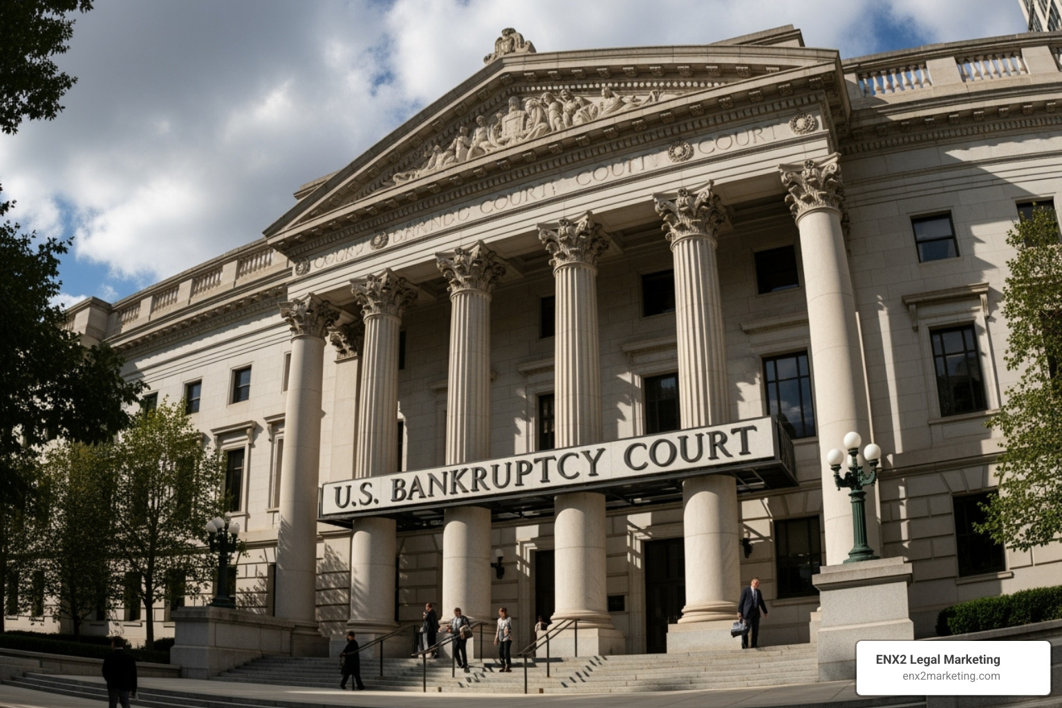 courthouse exterior with a "U.S. Bankruptcy Court" sign - Emergency bankruptcy filing