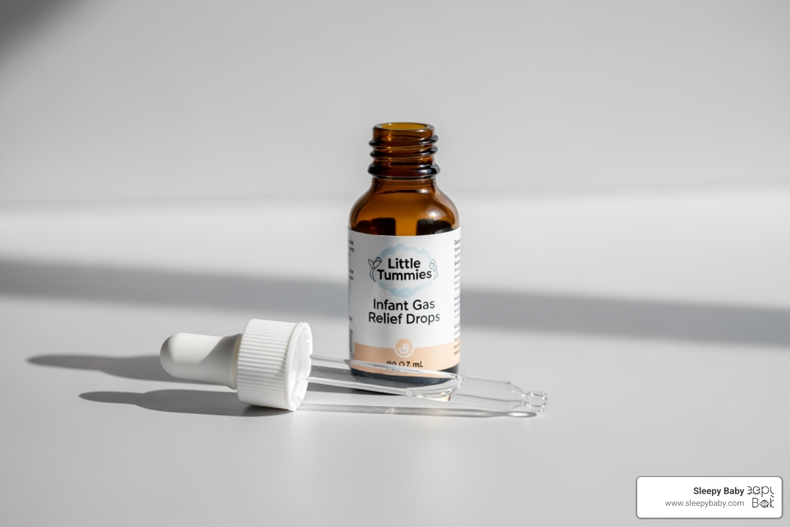 bottle of infant gas drops with its dropper - gas drops for reflux