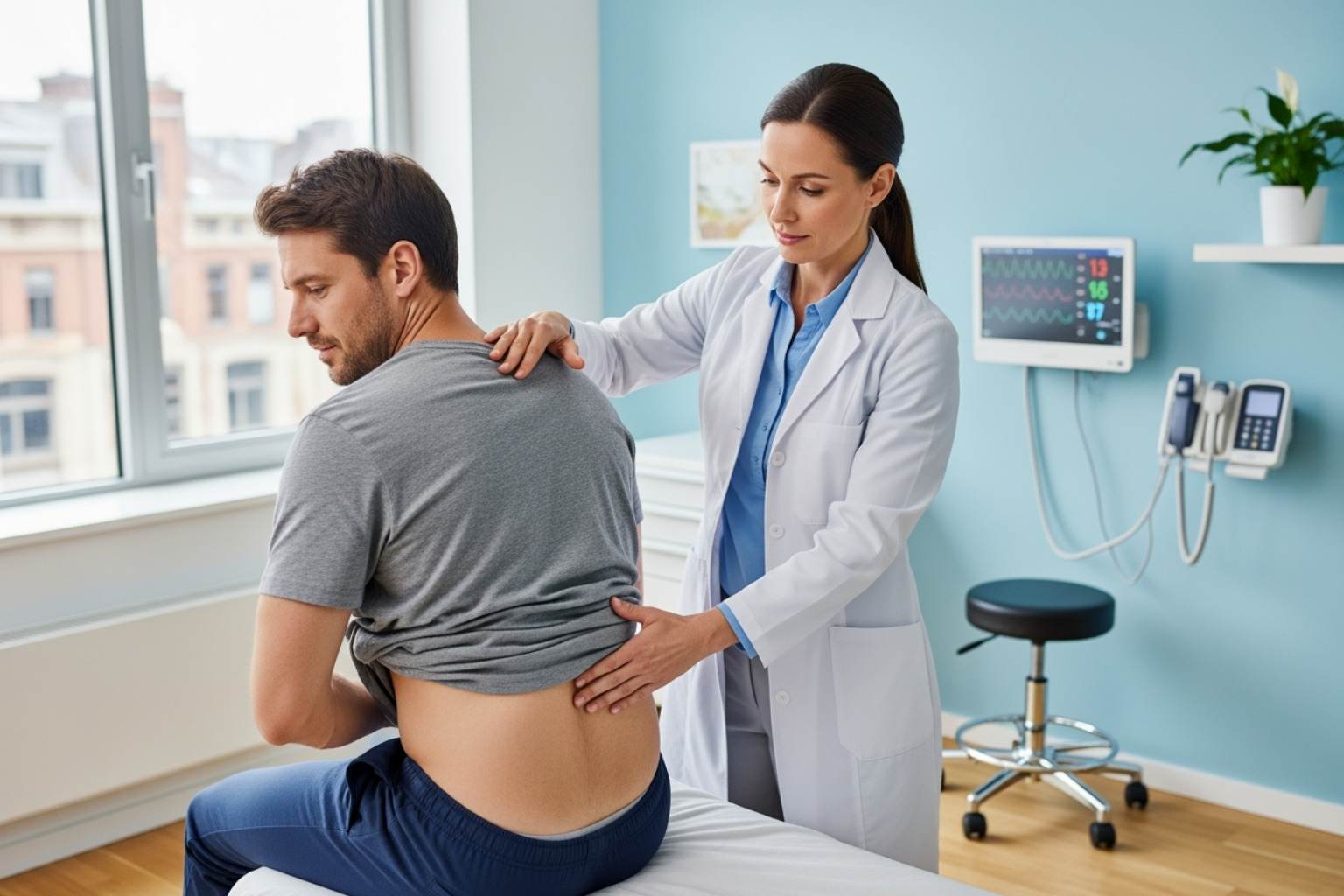 a doctor examining a patient's back - pinched nerve relief