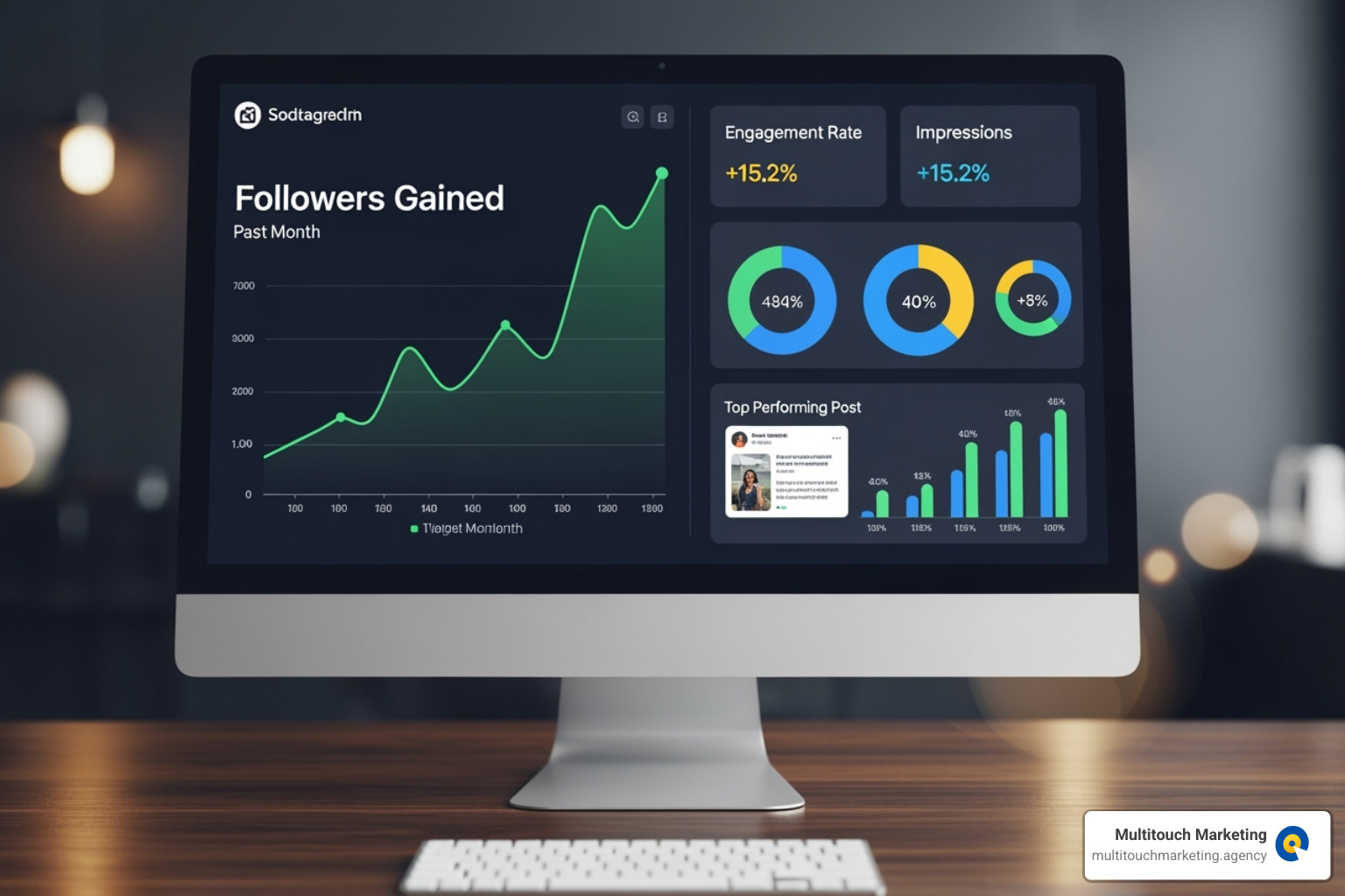 social media analytics dashboard showing positive growth charts - Social media strategy