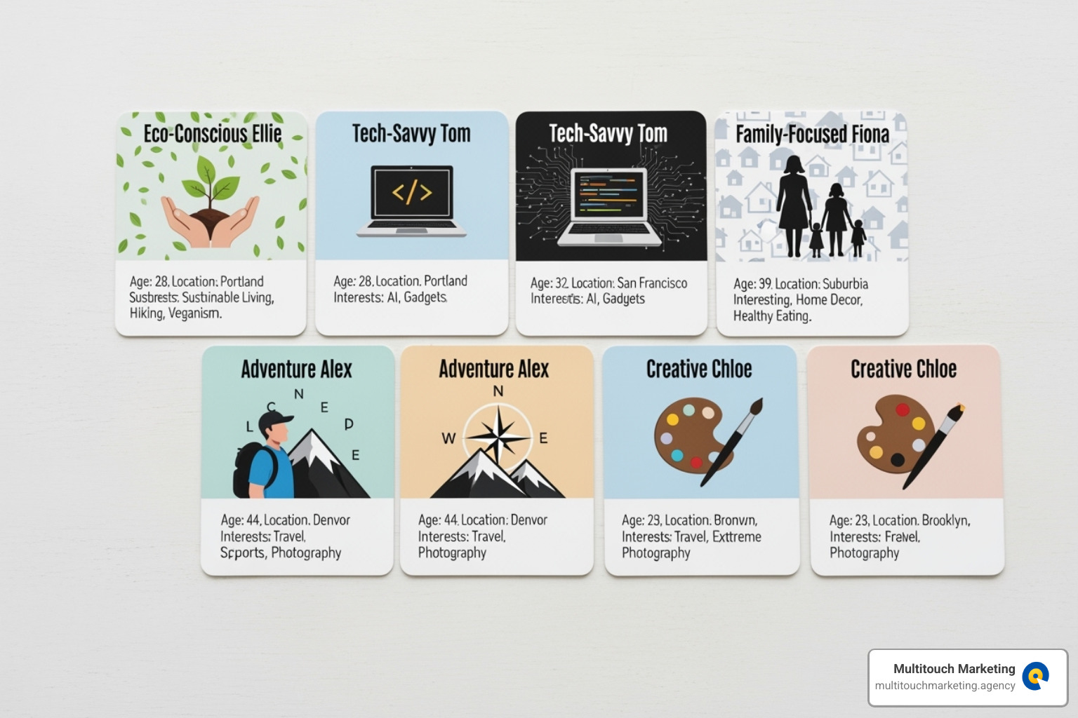 diverse customer persona cards - Social media strategy