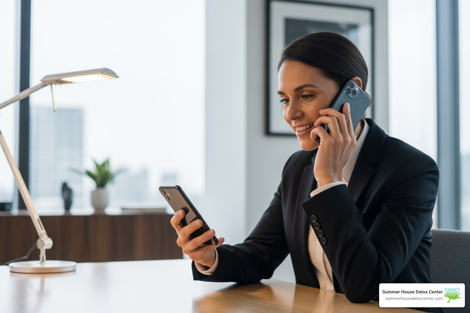 A person speaking confidently on the phone with a healthcare navigator - free drug rehab miami