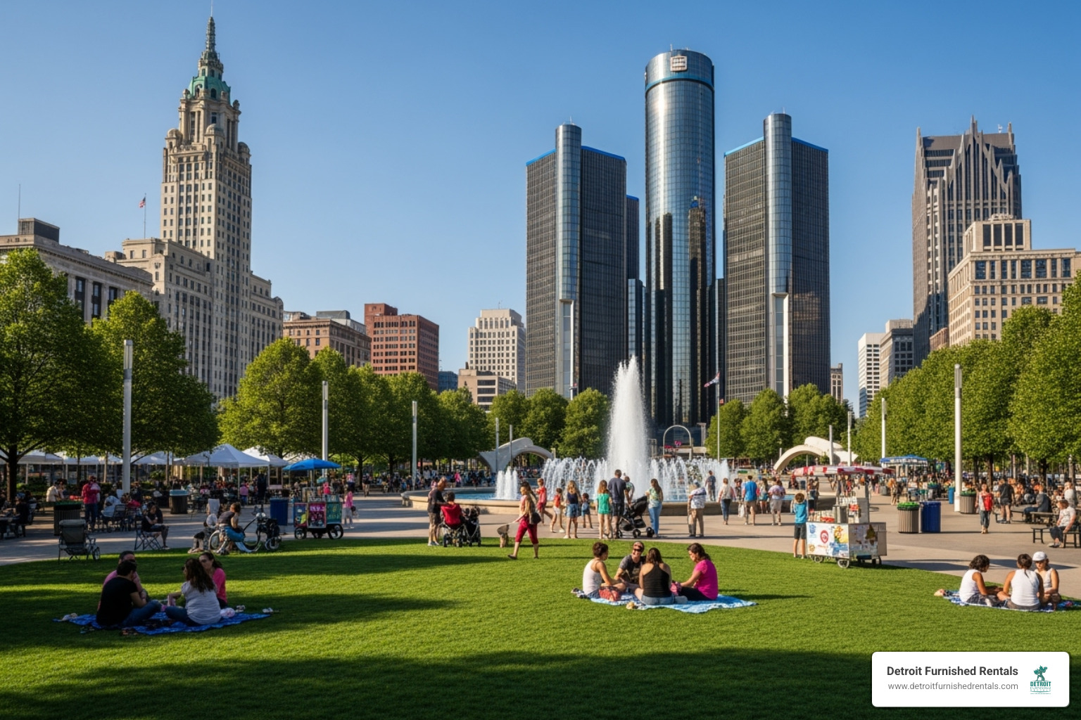 Campus Martius Park in the summer - Detroit intern housing
