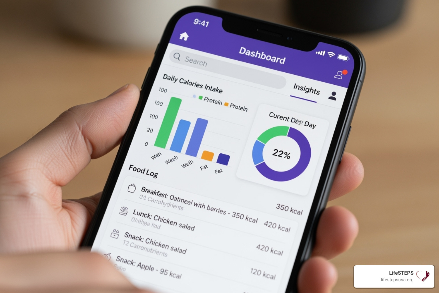 A member app interface showing nutrition tracking - lifetime fitness nutrition coach