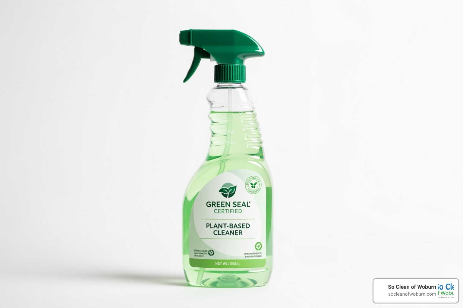 cleaning solution bottle with a Green Seal or Plant-Based label - carpet cleaning massachusetts