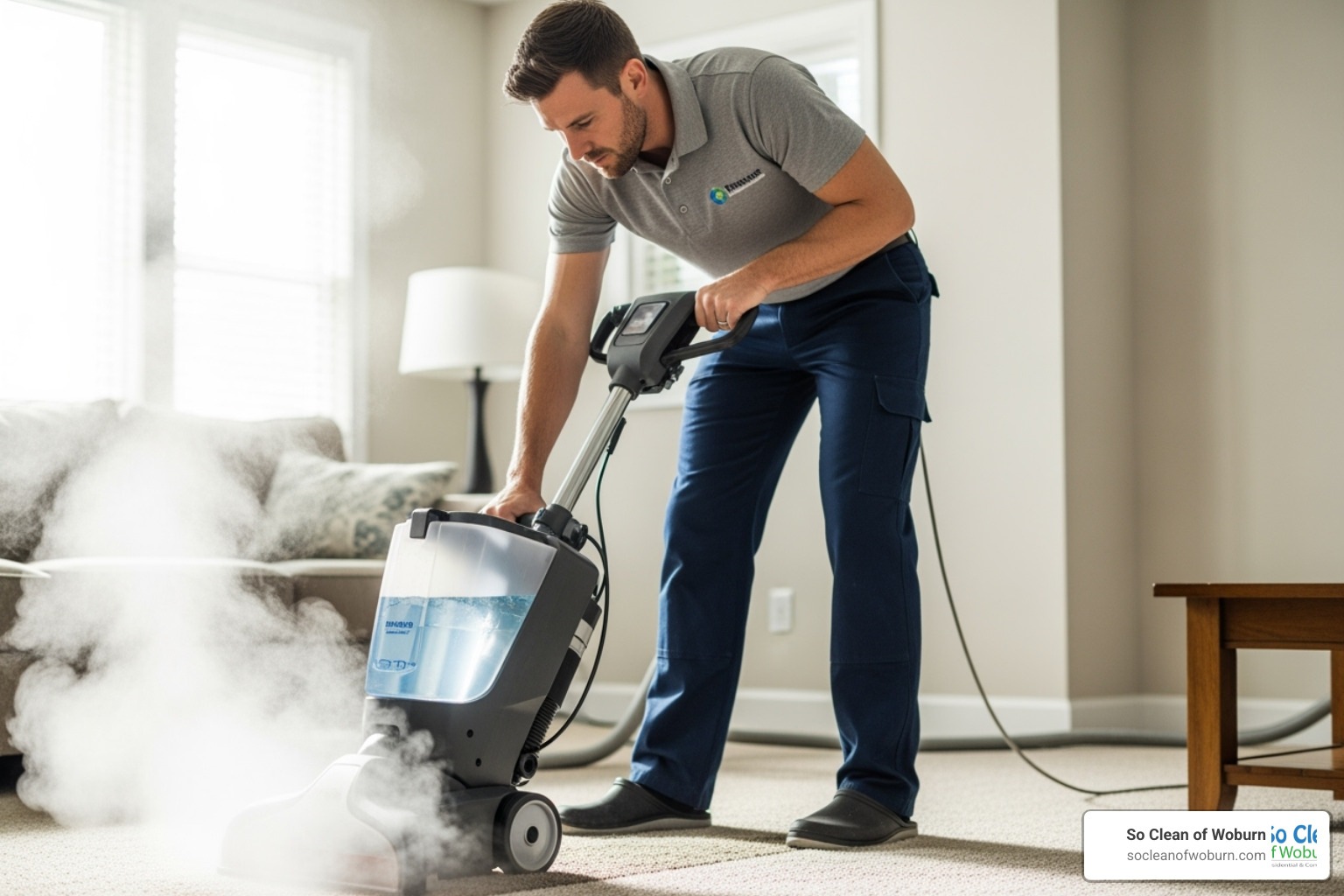 professional technician using a steam cleaner - carpet cleaning massachusetts