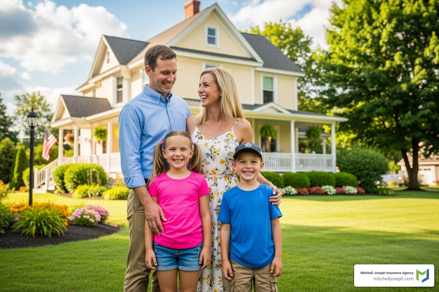 of a family smiling in front of their Canandaigua home - Home Insurance Canandaigua of a family smiling in front of their Canandaigua home - Home Insurance Canandaigua
