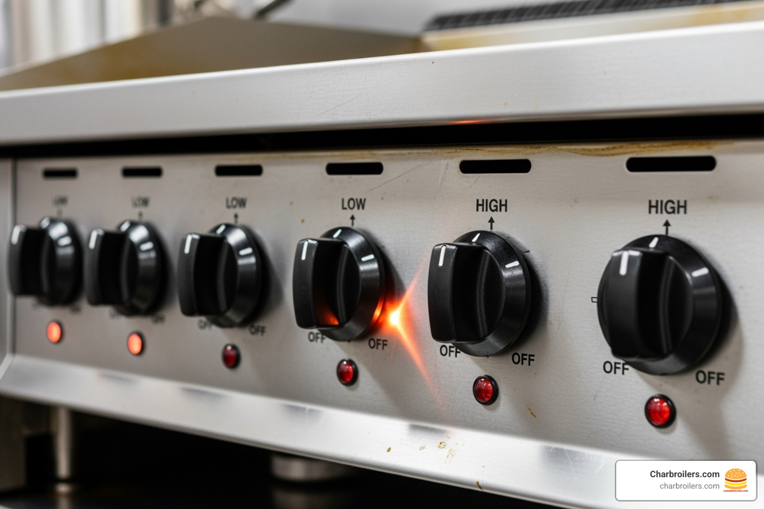 CookRite griddle control knobs and pilot light area - cookrite griddle manual