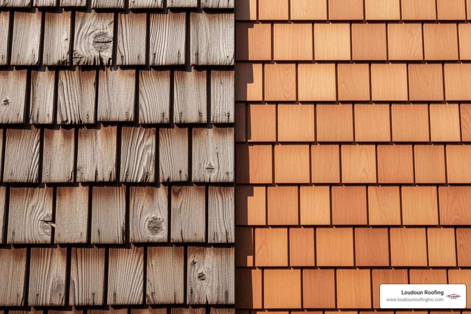 Image comparing the rustic, thick texture of cedar shakes to the smooth, uniform appearance of cedar shingles. - cedar shake roofers near me