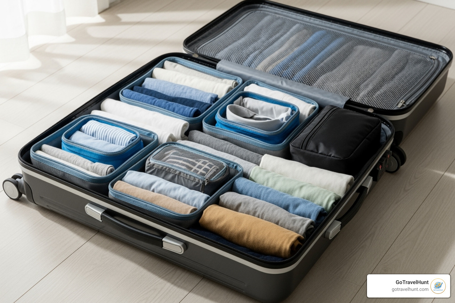 packing cubes being used in a suitcase - City break packing list