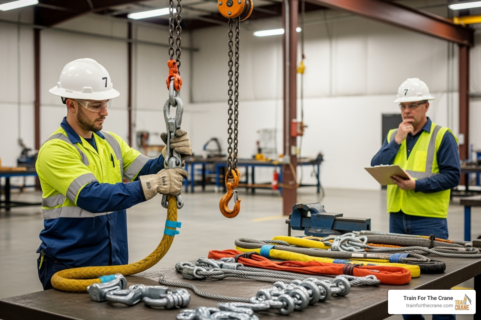 Candidate participating in a hands-on practical rigging exam - nccer basic rigging