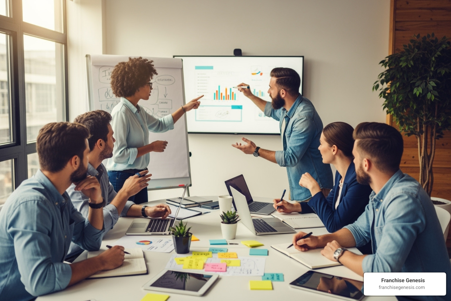 A diverse team of professionals collaborating and brainstorming ideas around a table - Scale your business