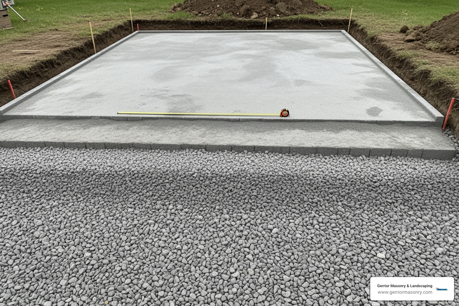 Properly excavated and graded driveway base with compacted gravel layers - paver driveway installation