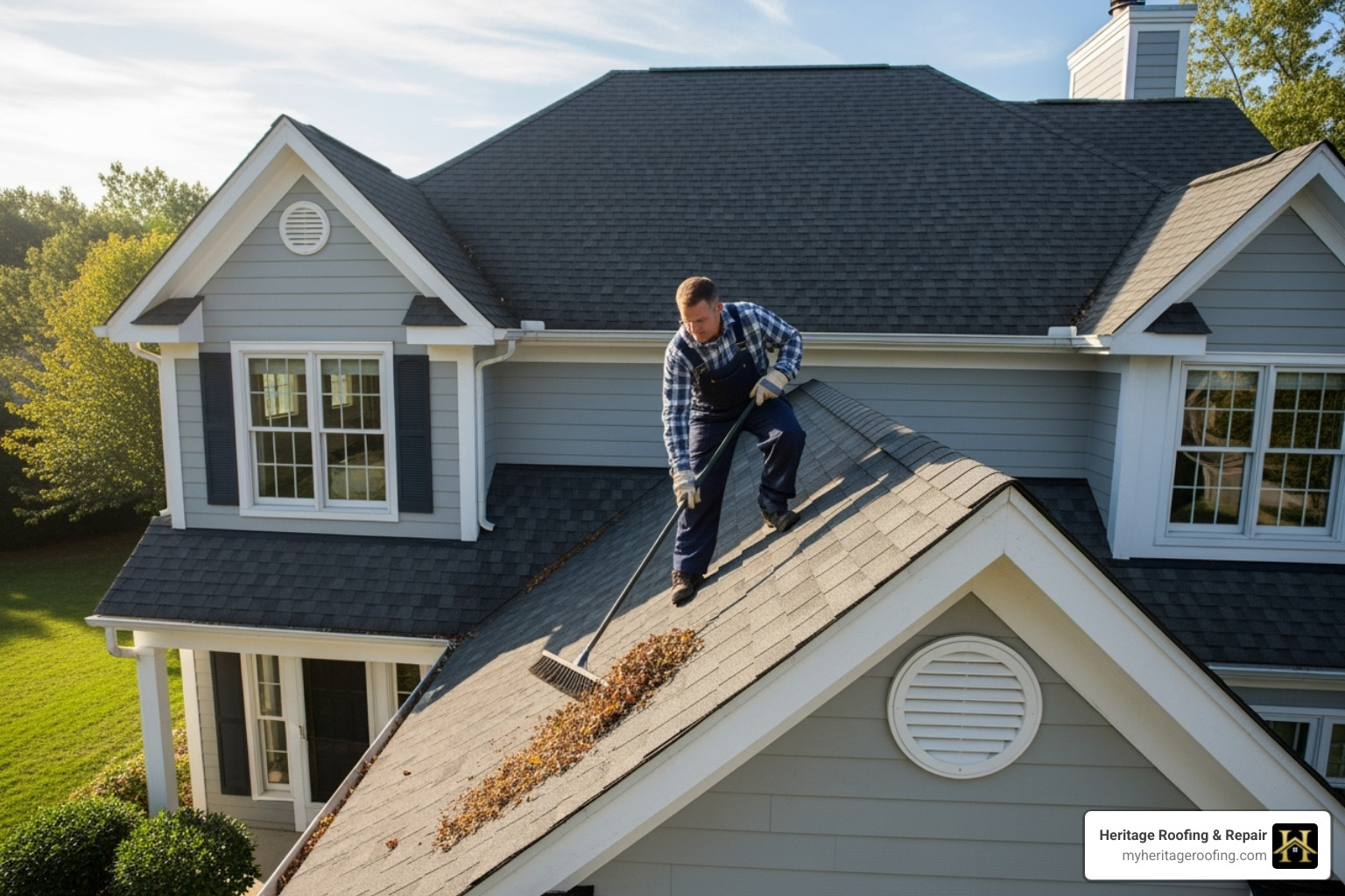 Homeowner performing preventative maintenance on their roof - shingle roof repair