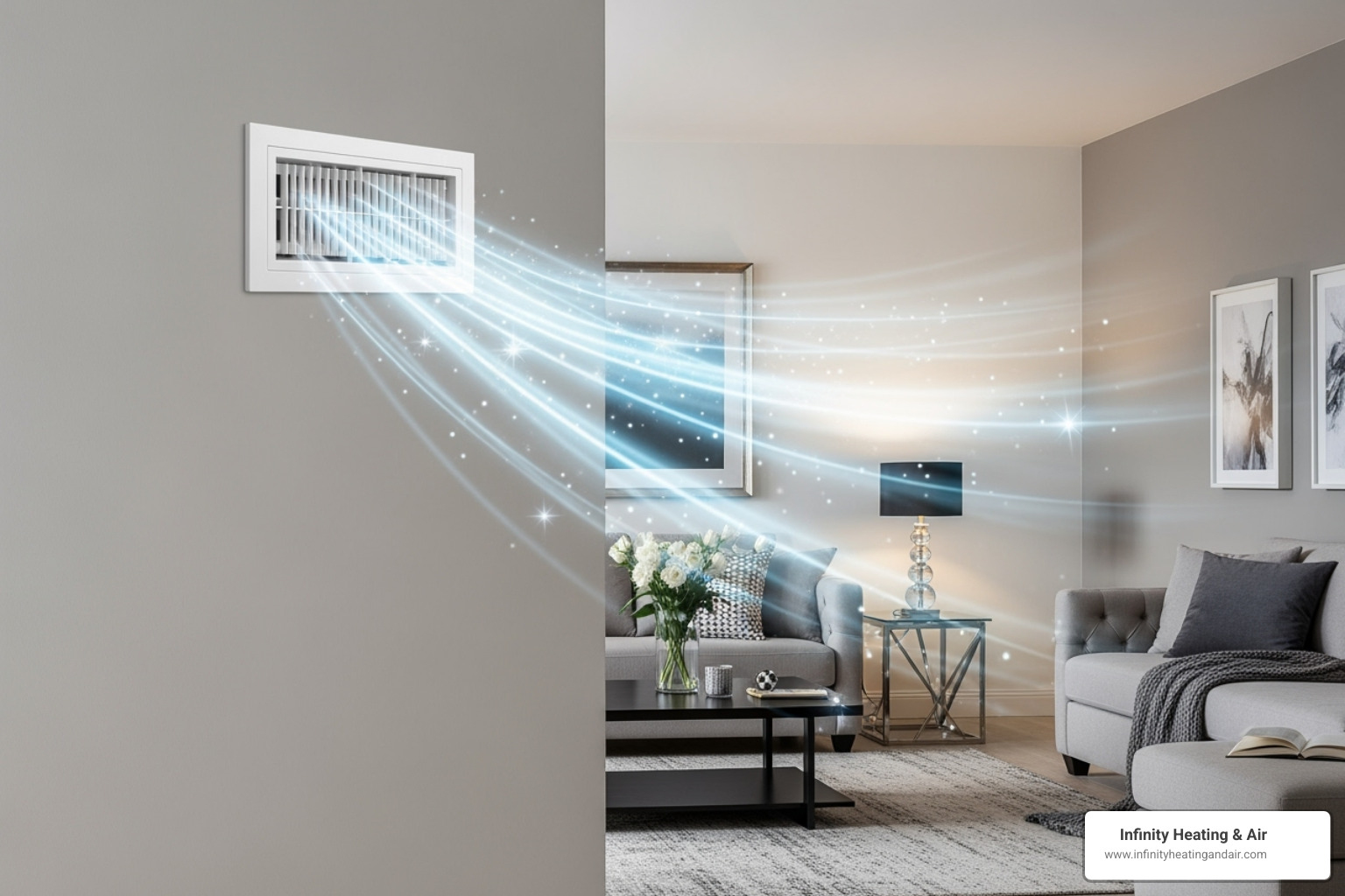 Clean air flowing from a vent into a room, symbolizing improved indoor air quality. - AC service Puyallup