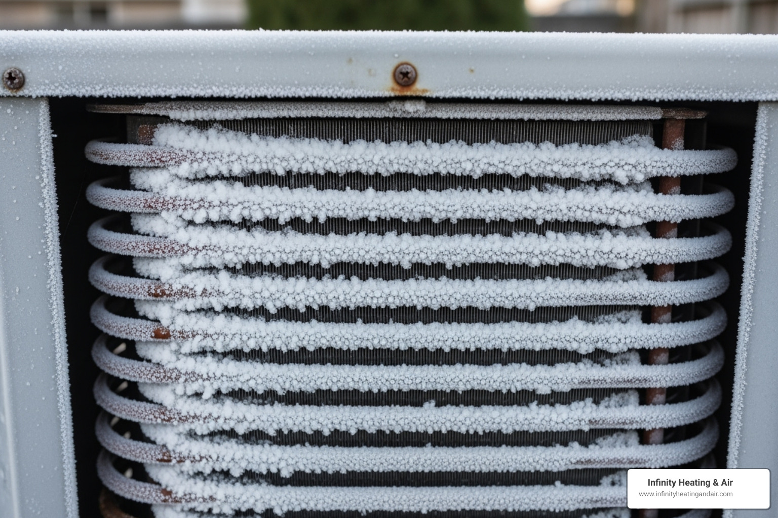 Outdoor AC unit showing frost on the coils, indicating a potential refrigerant leak or airflow issue. - AC service Puyallup