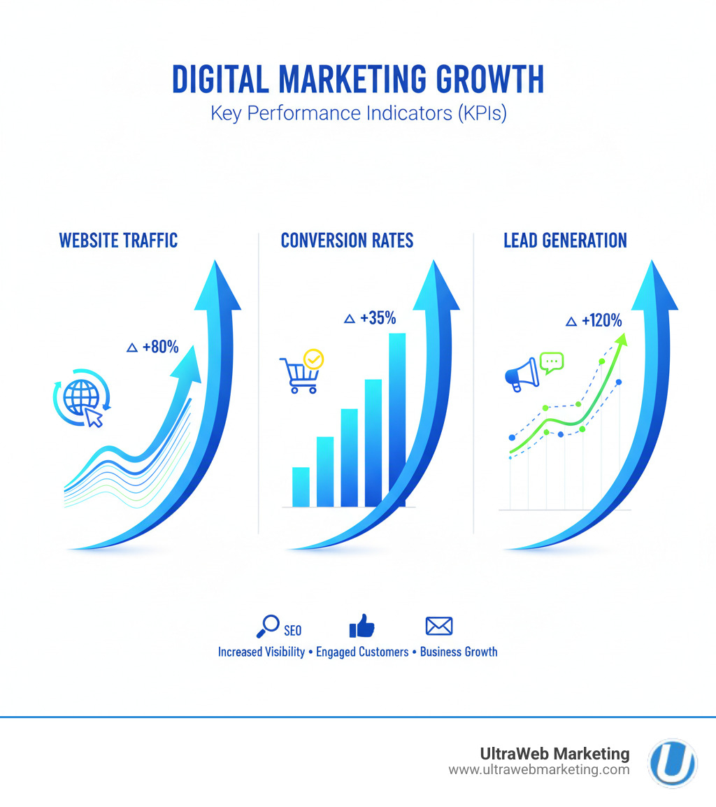 A vibrant infographic showing upward trending graphs for website traffic, conversion rates, and lead generation, with various digital marketing icons - seo digital marketing near me infographic A vibrant infographic showing upward trending graphs for website traffic, conversion rates, and lead generation, with various digital marketing icons - seo digital marketing near me infographic