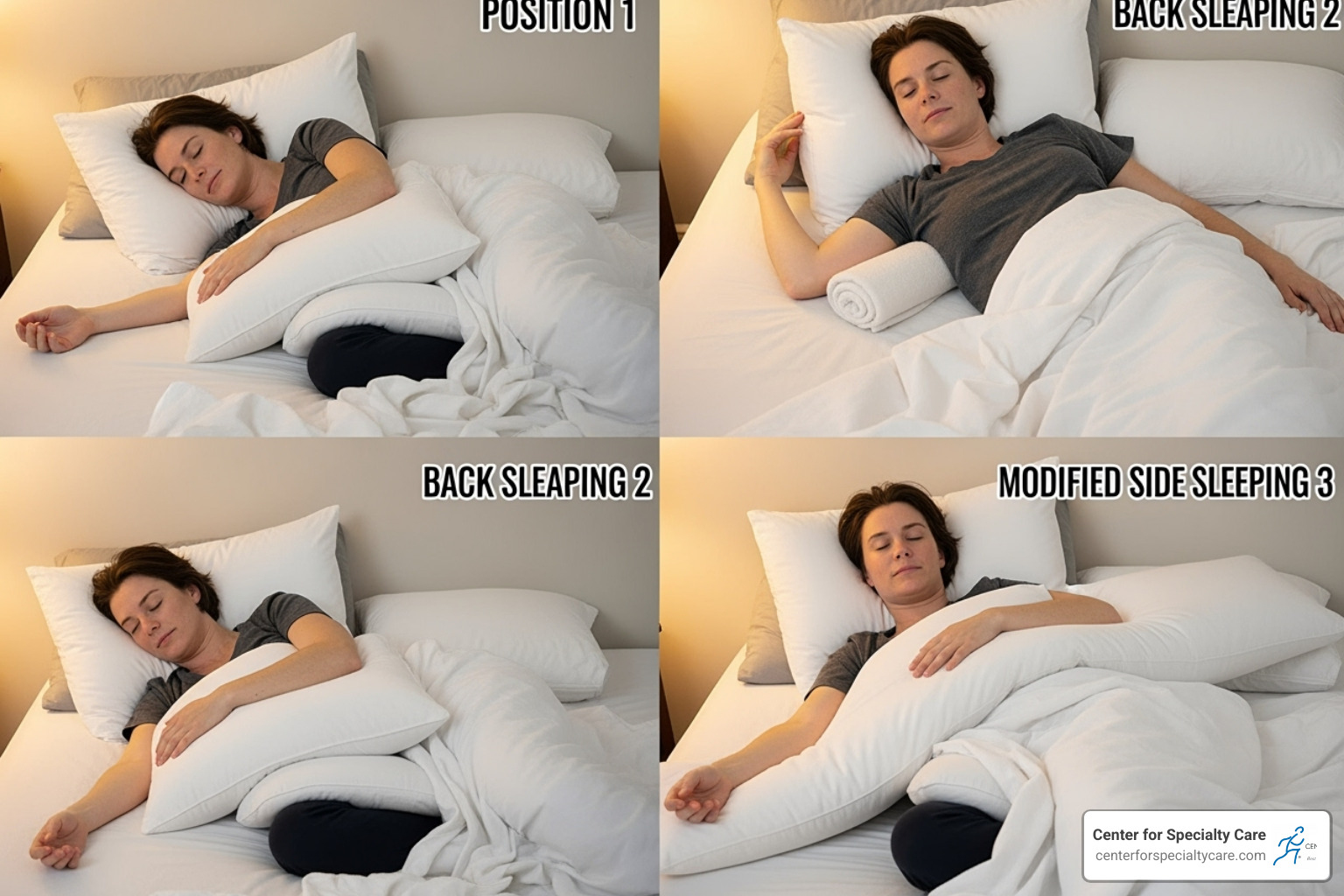 Recommended sleeping positions with pillows for support - rotator cuff pain at night