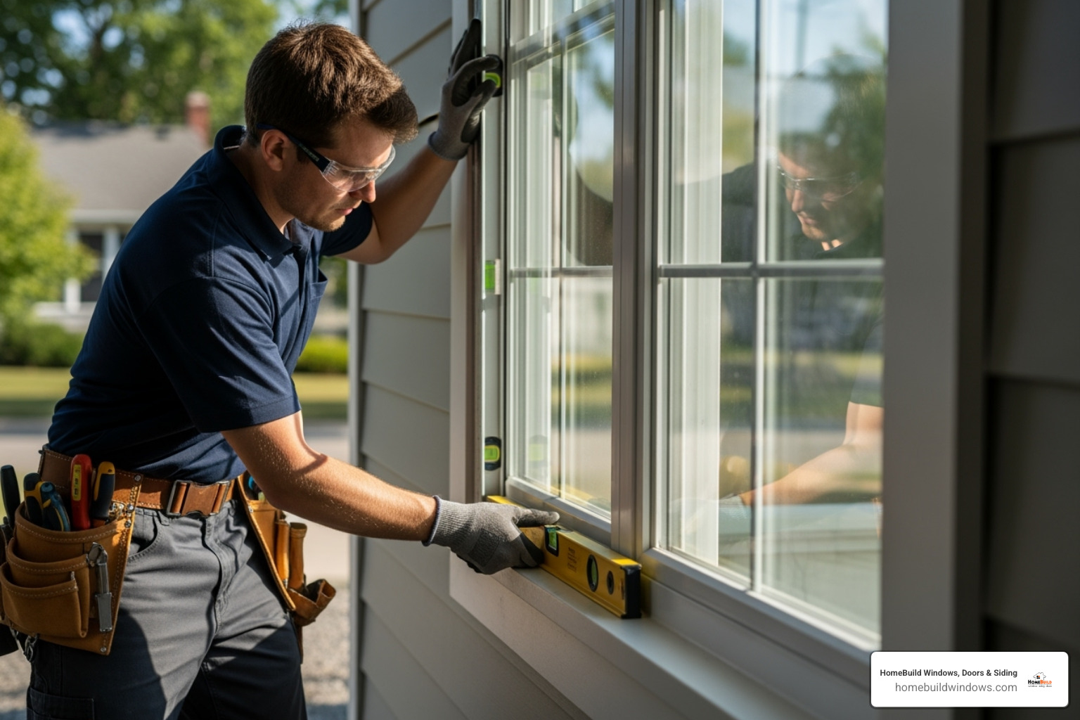 Image of a professional installer carefully fitting a new window - Chicagoland window replacement