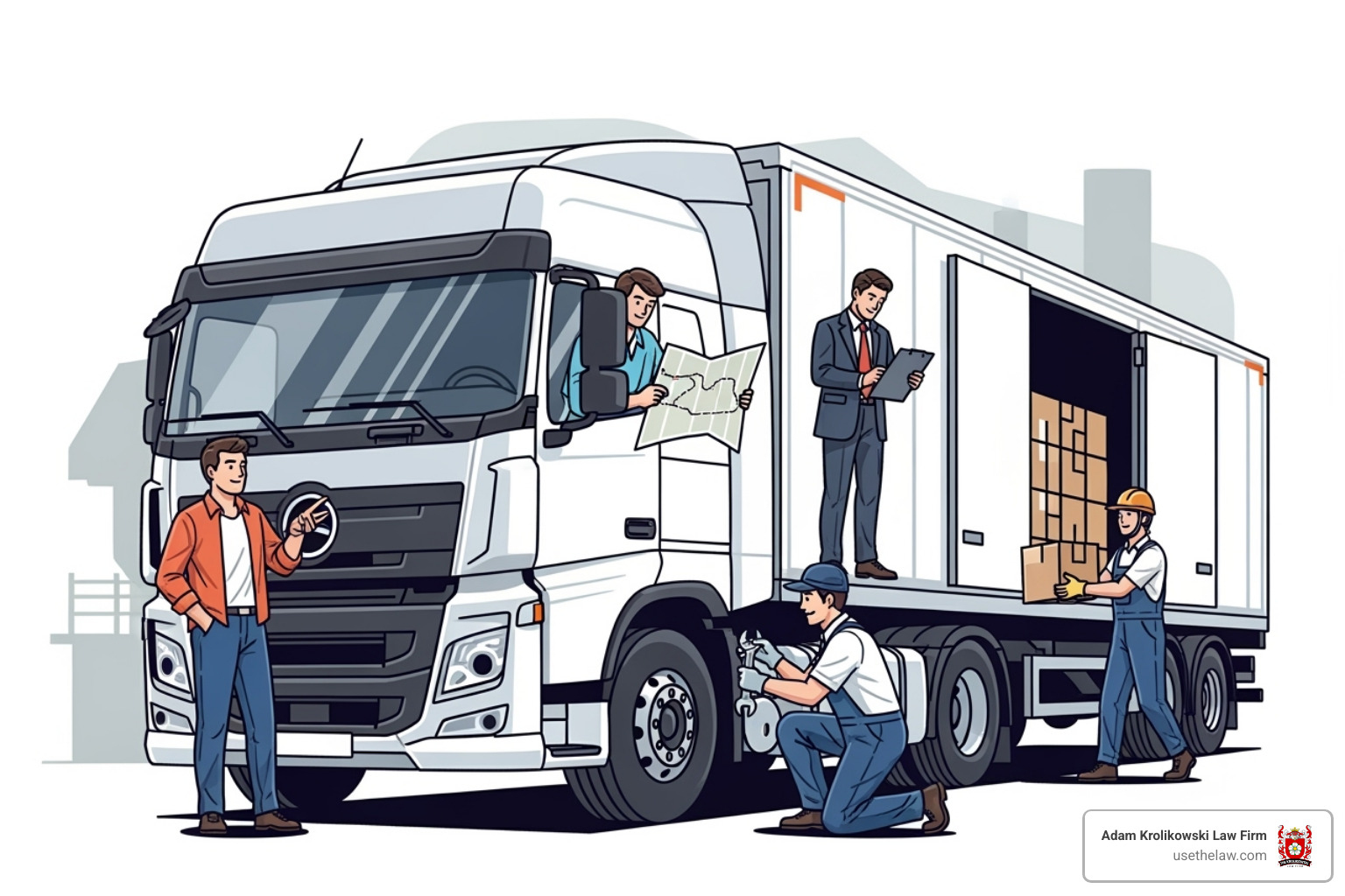 Image illustrating multiple parties involved in a truck's operation - Truck Accident Lawyer in Santa Ana