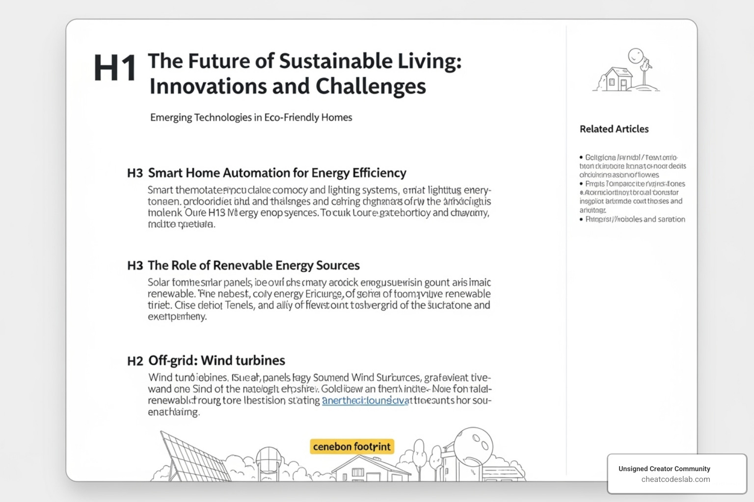 A graphic illustrating a well-structured article with clear headings (H1, H2, H3), concise paragraphs, and bolded keywords. - seo article analysis