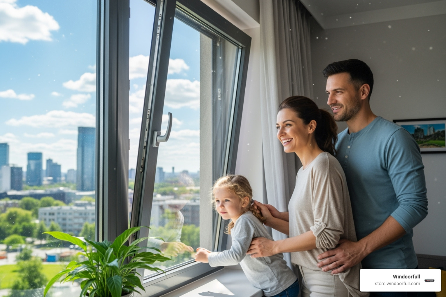 family enjoying view and ventilation from tilt turn window - tilt turn hardware