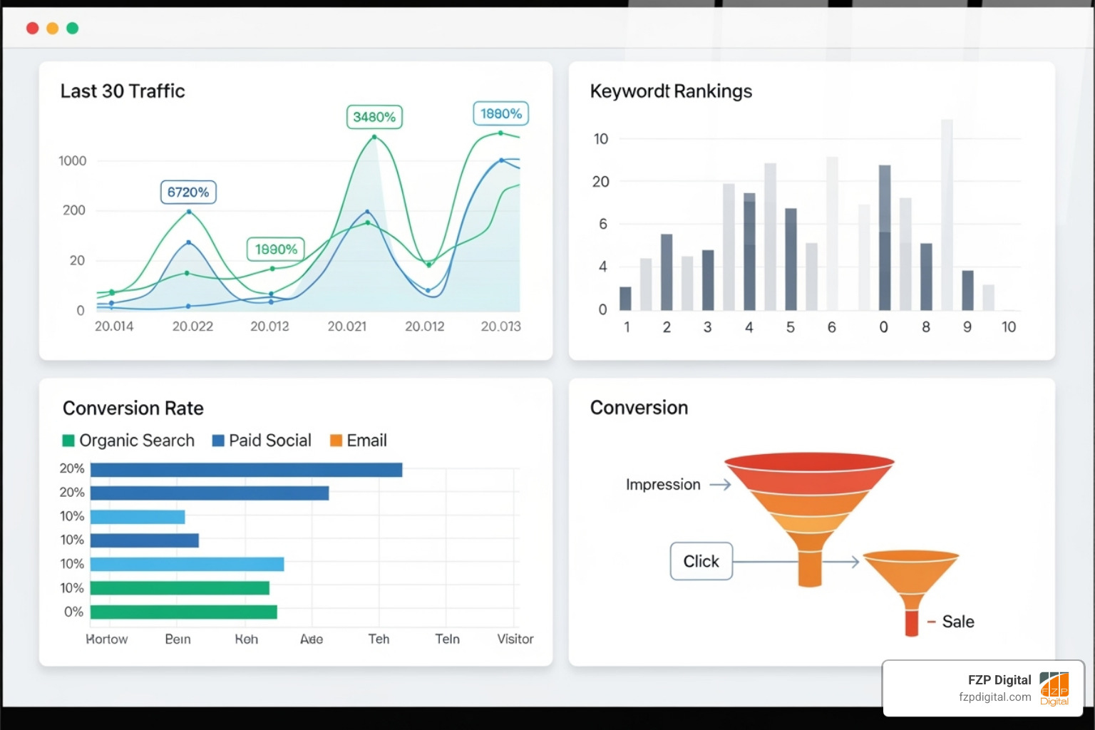 a dashboard showing various SEO metrics like traffic, rankings, and conversions - Content SEO strategy a dashboard showing various SEO metrics like traffic, rankings, and conversions - Content SEO strategy