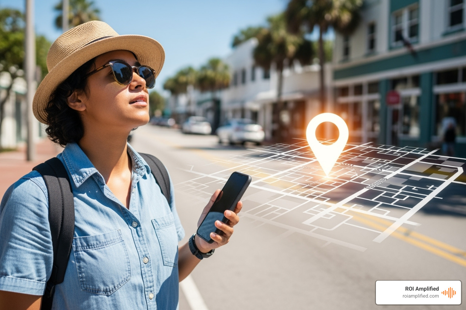 A phone screen displaying a Google Maps search result for a local business with a pin icon - st petersburg seo company